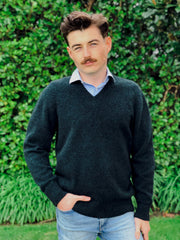 Mens V Neck Possum Merino Jumper